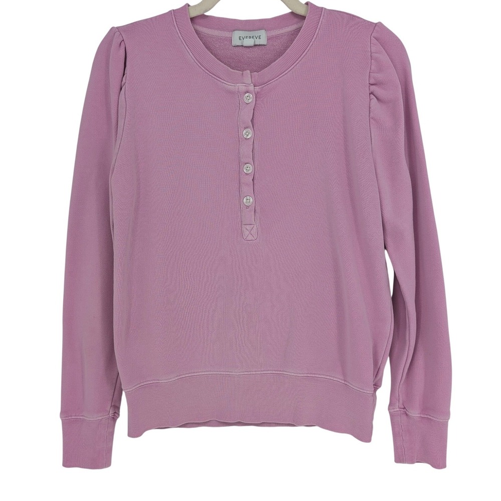 Evereve Henley Sweatshirt XS Lavender Puff Shoulder Long Sleeve Pastel‎ Preppy
